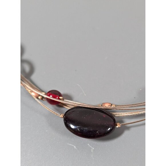 Chicos Copper Tone Red Glass Multi Wire Necklace Boho Coastal Chic 20" - Picture 3 of 9